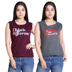 Women's Cotton Typography Print T-Shirt Buy 1 Get 1 Free